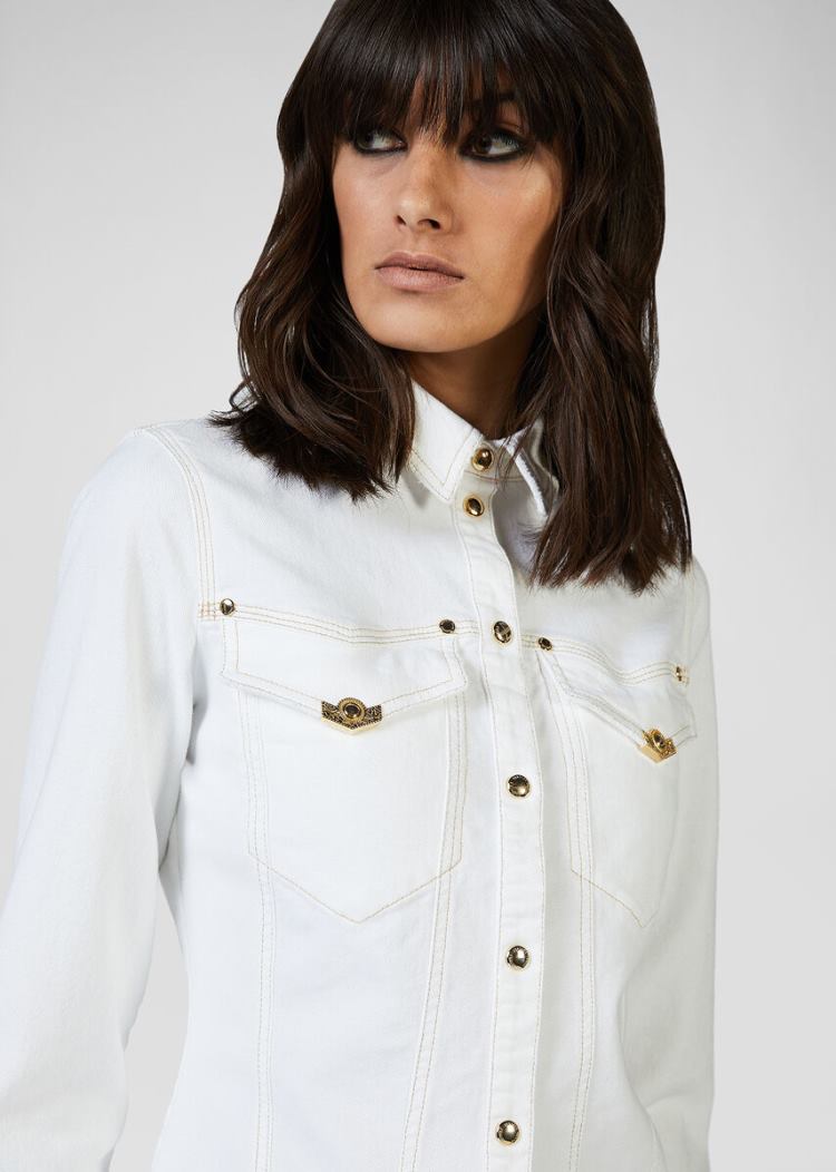 Versace Jeans Couture Heritage Gold Flaps Denim Shirt πουκαμισα Jeans Couture ασπρα | FOTM0ZN