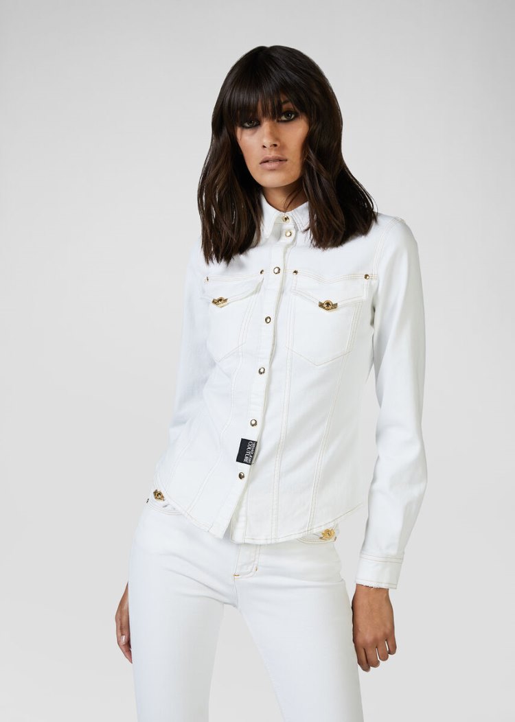 Versace Jeans Couture Heritage Gold Flaps Denim Shirt πουκαμισα Jeans Couture ασπρα | FOTM0ZN