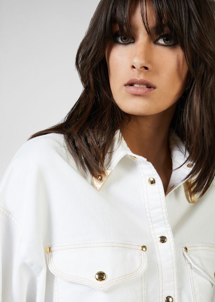 Versace Jeans Couture Heritage Gold Flaps Denim Shirt πουκαμισα Jeans Couture ασπρα | HUNOZOD