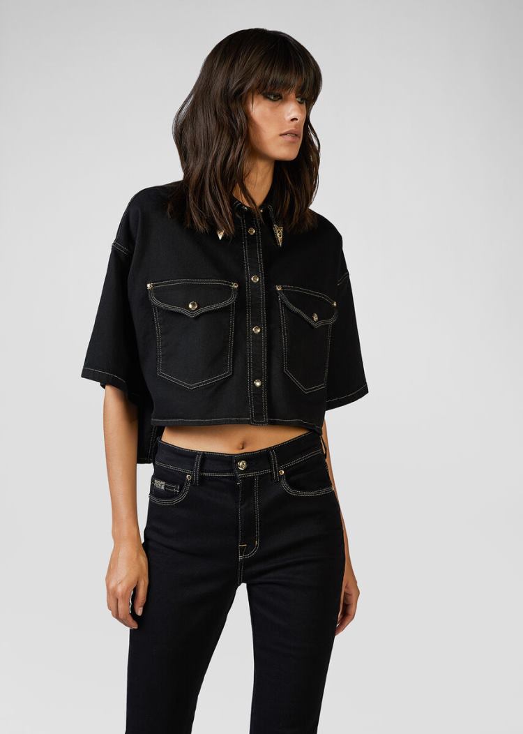 Versace Jeans Couture Heritage Gold Flaps Denim Shirt πουκαμισα Jeans Couture μαυρα | SIX6IYR