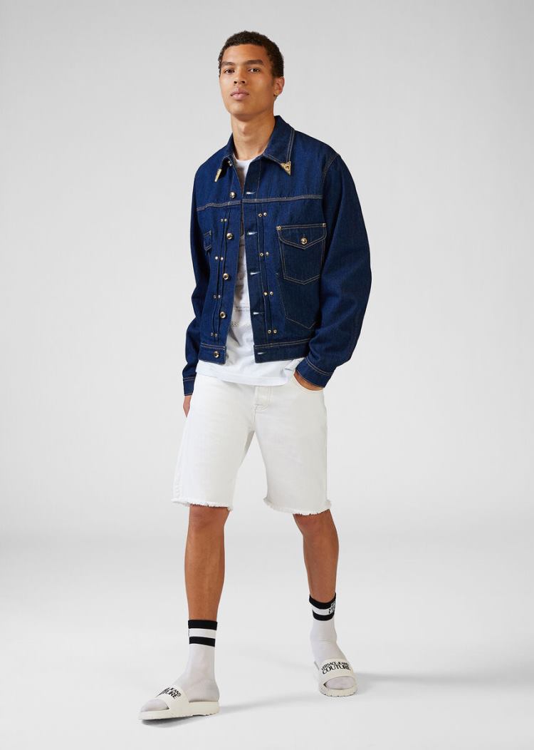 Versace Jeans Couture Heritage Gold Hardware Denim Shorts σορτσ Jeans Couture ασπρα | PM2DW2W