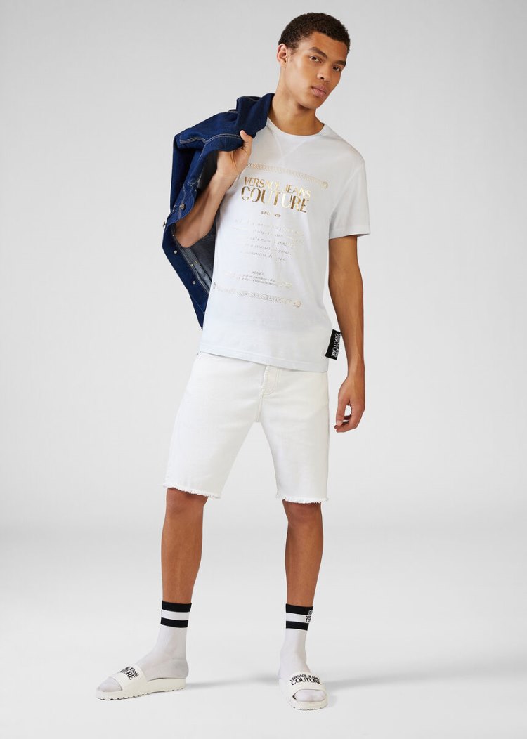 Versace Jeans Couture Heritage Gold Hardware Denim Shorts σορτσ Jeans Couture ασπρα | PM2DW2W
