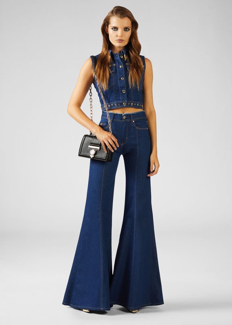 Versace Jeans Couture Heritage Gold Metal Tips Denim Vest γιλεκο Jeans Couture μπλε | 079GO7T