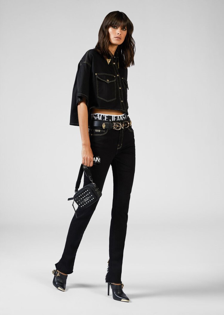 Versace Jeans Couture Heritage Gold Metal Hardware Jeans τζιν παντελονι Jeans Couture μαυρα | 0DXYC4P