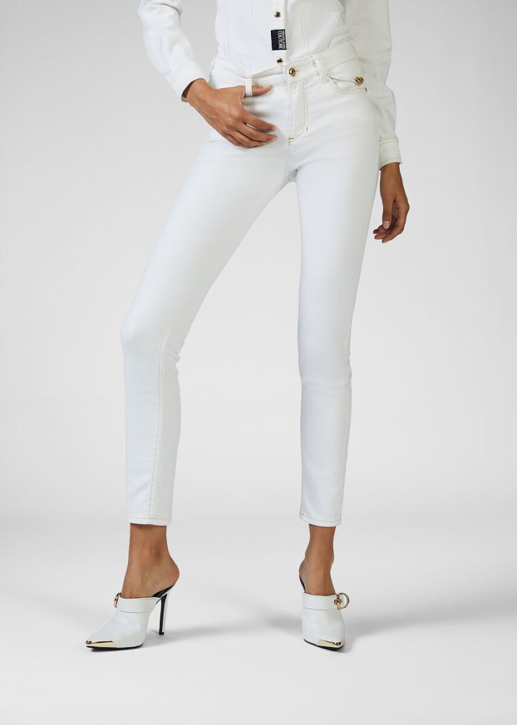 Versace Jeans Couture Heritage Gold Metal Hardware Skinny Jeans τζιν παντελονι Jeans Couture ασπρα | 2PK1NIY