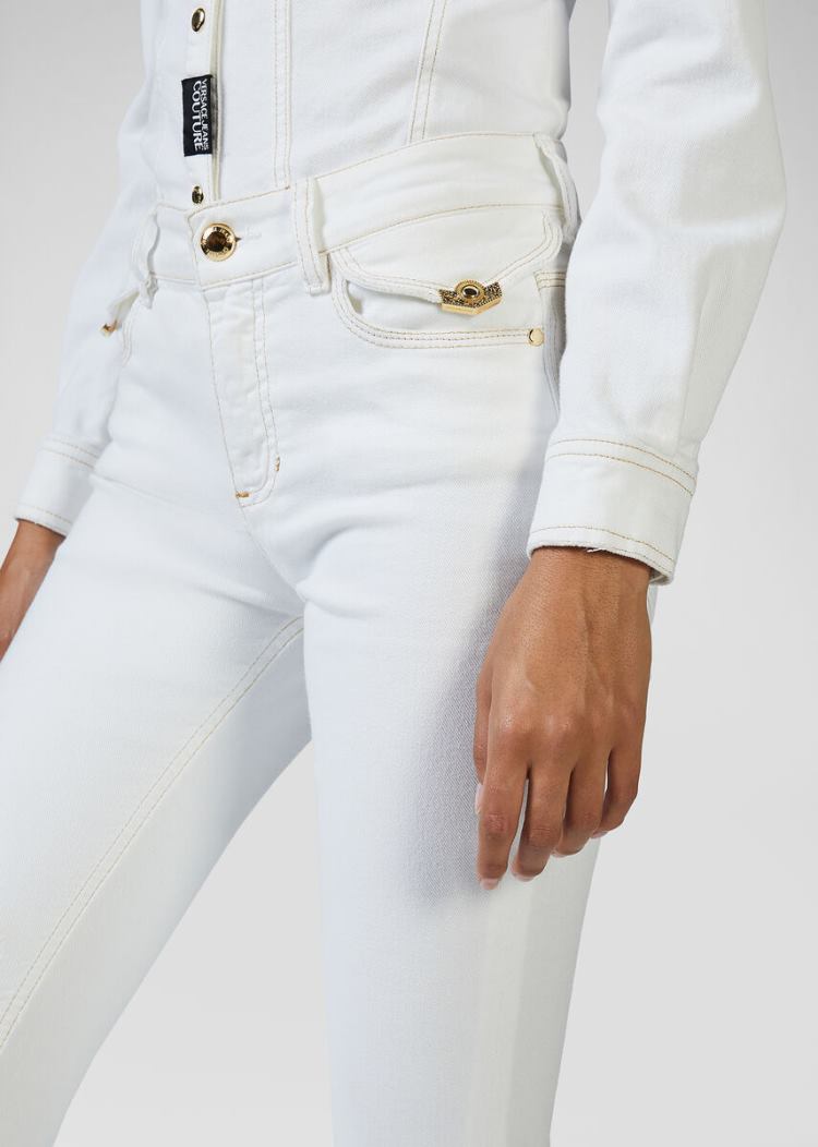 Versace Jeans Couture Heritage Gold Metal Hardware Skinny Jeans τζιν παντελονι Jeans Couture ασπρα | 2PK1NIY
