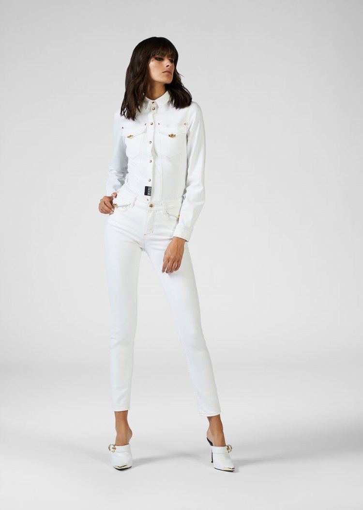 Versace Jeans Couture Heritage Gold Metal Hardware Skinny Jeans τζιν παντελονι Jeans Couture ασπρα | 2PK1NIY