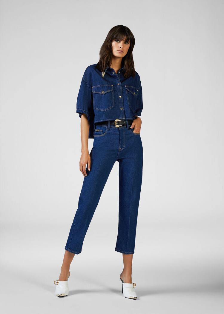 Versace Jeans Couture Heritage Gold Metal Tips Denim Shirt πουκαμισα Jeans Couture μπλε | 6CWKGD1