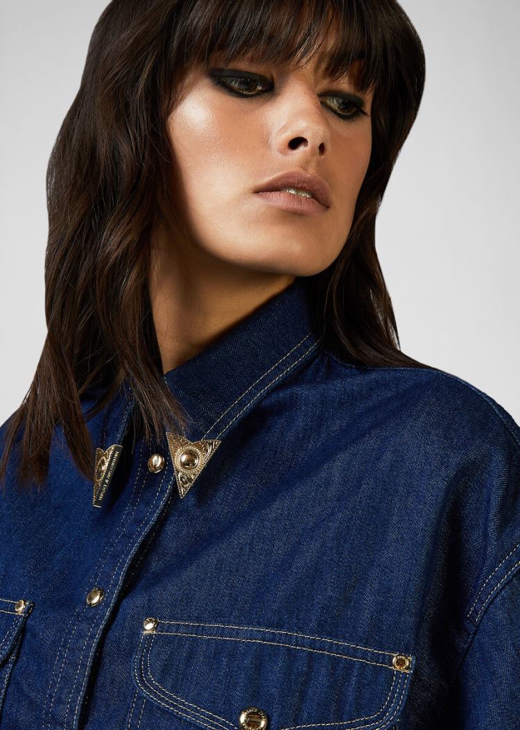 Versace Jeans Couture Heritage Gold Metal Tips Denim Shirt πουκαμισα Jeans Couture μπλε | 6CWKGD1