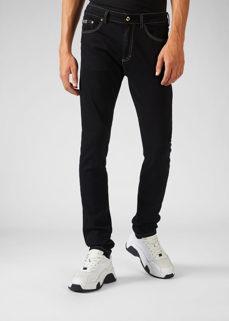 Versace Jeans Couture Heritage Gold Metal Hardware Skinny Jeans τζιν παντελονι Jeans Couture μαυρα | PLCV6OM
