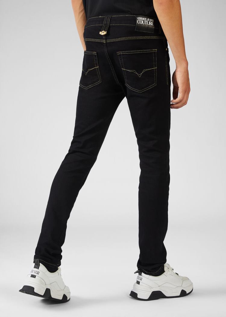 Versace Jeans Couture Heritage Gold Metal Hardware Skinny Jeans τζιν παντελονι Jeans Couture μαυρα | PLCV6OM