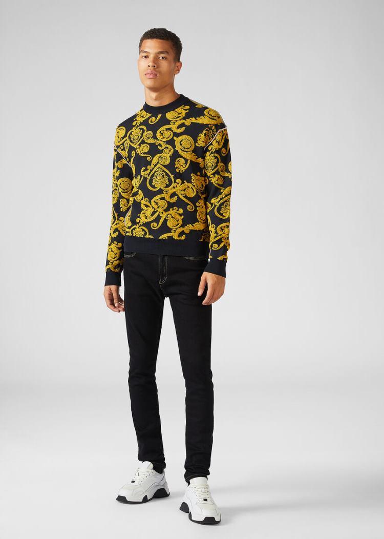 Versace Jeans Couture Heritage Gold Metal Hardware Skinny Jeans τζιν παντελονι Jeans Couture μαυρα | PLCV6OM