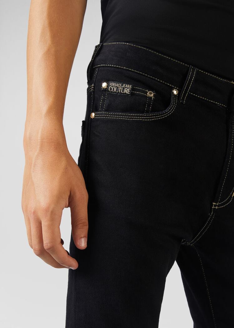 Versace Jeans Couture Heritage Gold Metal Hardware Skinny Jeans τζιν παντελονι Jeans Couture μαυρα | PLCV6OM