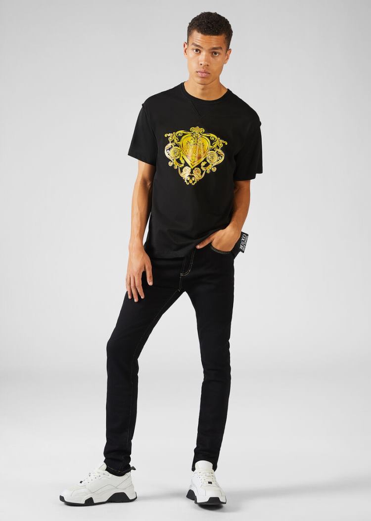 Versace Jeans Couture Heritage Gold Metal Hardware Skinny Jeans τζιν παντελονι Jeans Couture μαυρα | PLCV6OM