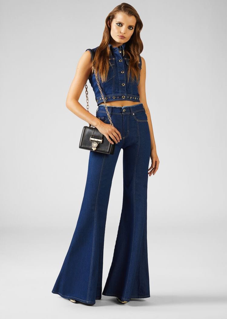 Versace Jeans Couture Heritage Gold Metal Hardware Flared Jeans τζιν παντελονι Jeans Couture μπλε | POSKE1E