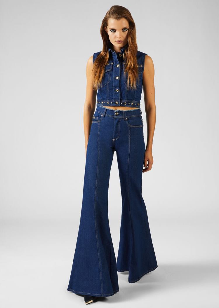 Versace Jeans Couture Heritage Gold Metal Hardware Flared Jeans τζιν παντελονι Jeans Couture μπλε | POSKE1E