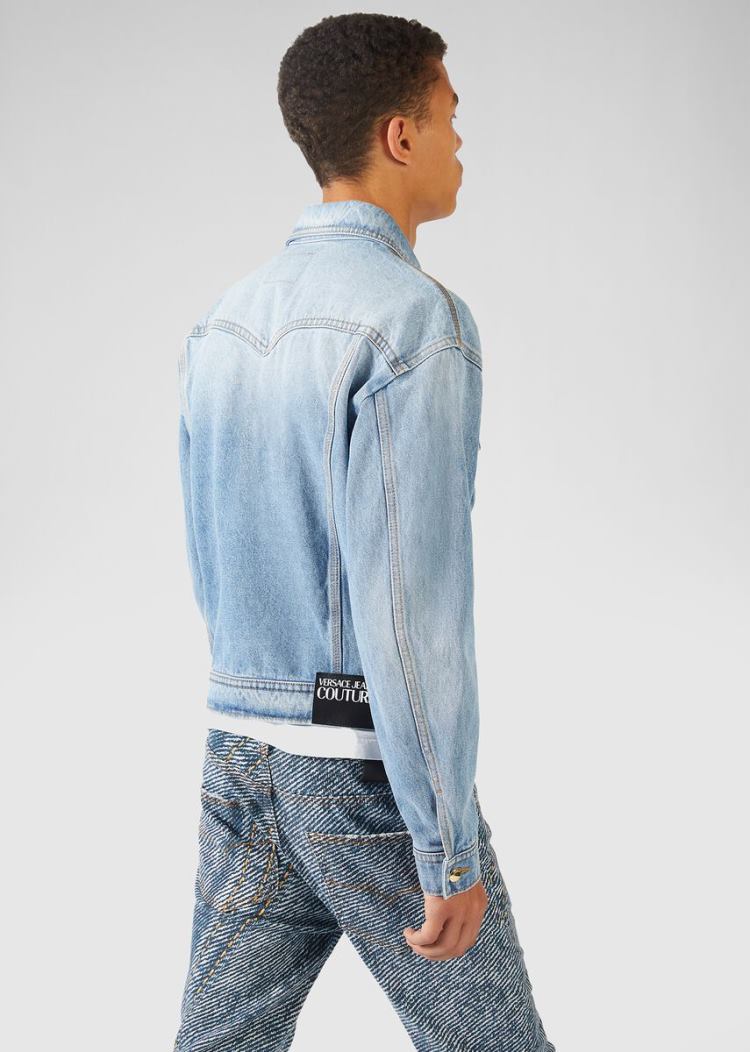 Versace Jeans Couture Heritage Gold Metal Tips Denim Jacket μπουφαν Jeans Couture μπλε | TKE44XJ