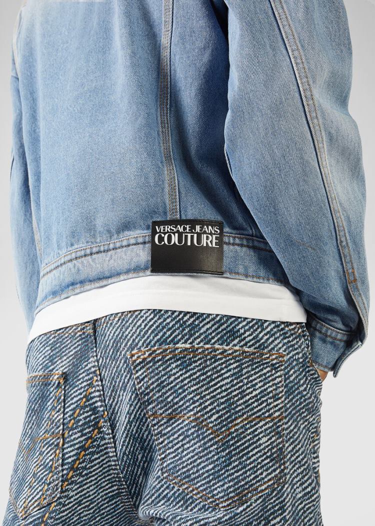 Versace Jeans Couture Heritage Gold Metal Tips Denim Jacket μπουφαν Jeans Couture μπλε | TKE44XJ