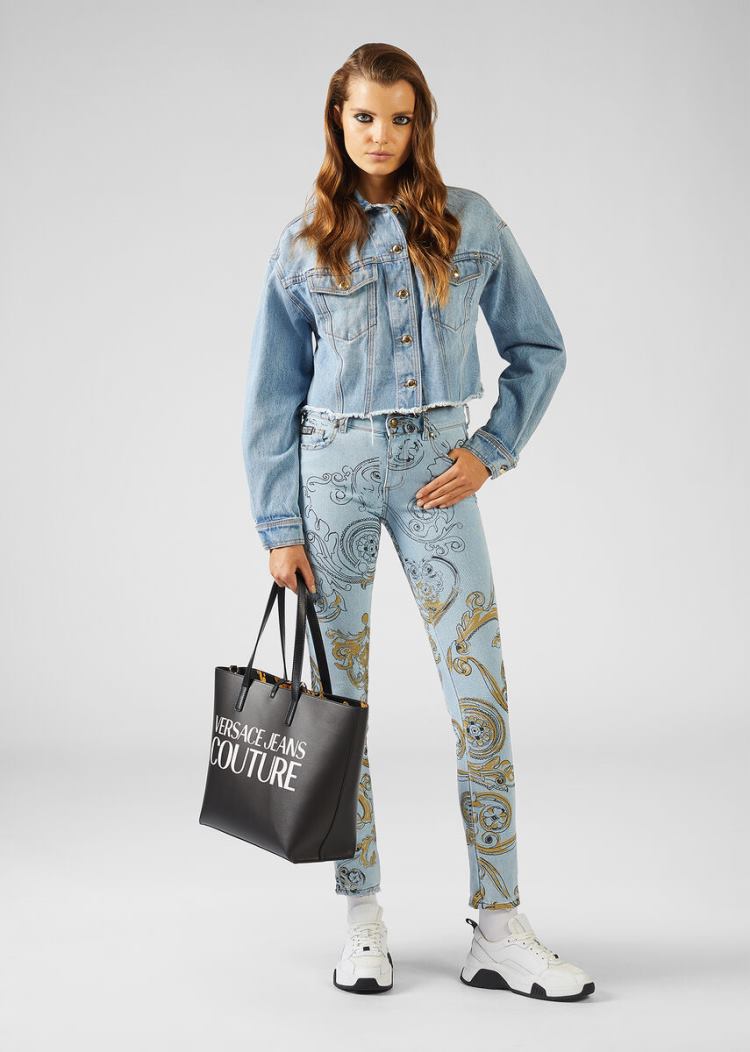 Versace Jeans Couture Heritage Gold Metal Tips Denim Jacket μπουφαν Jeans Couture μπλε | X90W839