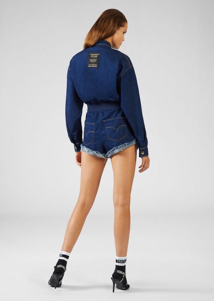 Versace Jeans Couture Heritage Gold Metal Hardware Romper φορεμα Jeans Couture μπλε | Z0HFDHN