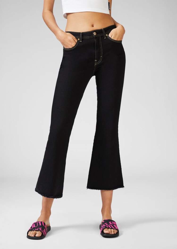 Versace Jeans Couture Heritage Gold Metal Hardware Flared Jeans τζιν παντελονι Jeans Couture μαυρα | ZBE2GRM