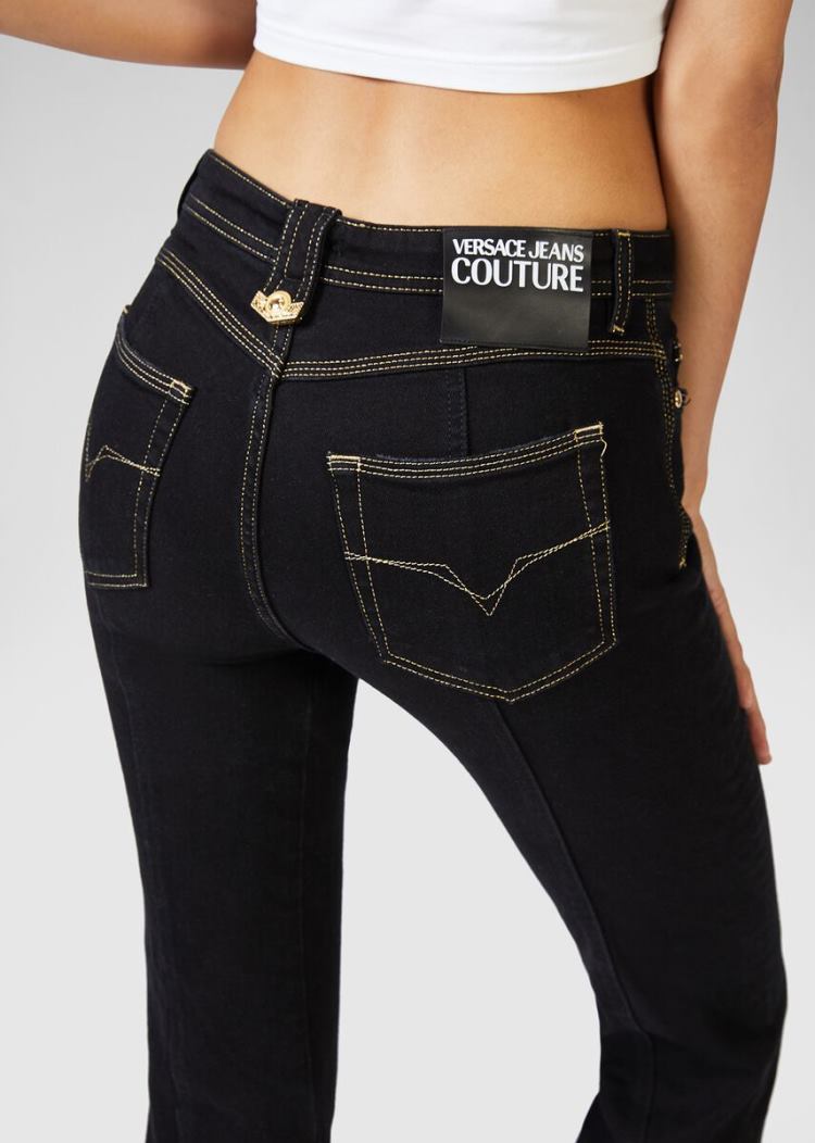 Versace Jeans Couture Heritage Gold Metal Hardware Flared Jeans τζιν παντελονι Jeans Couture μαυρα | ZBE2GRM