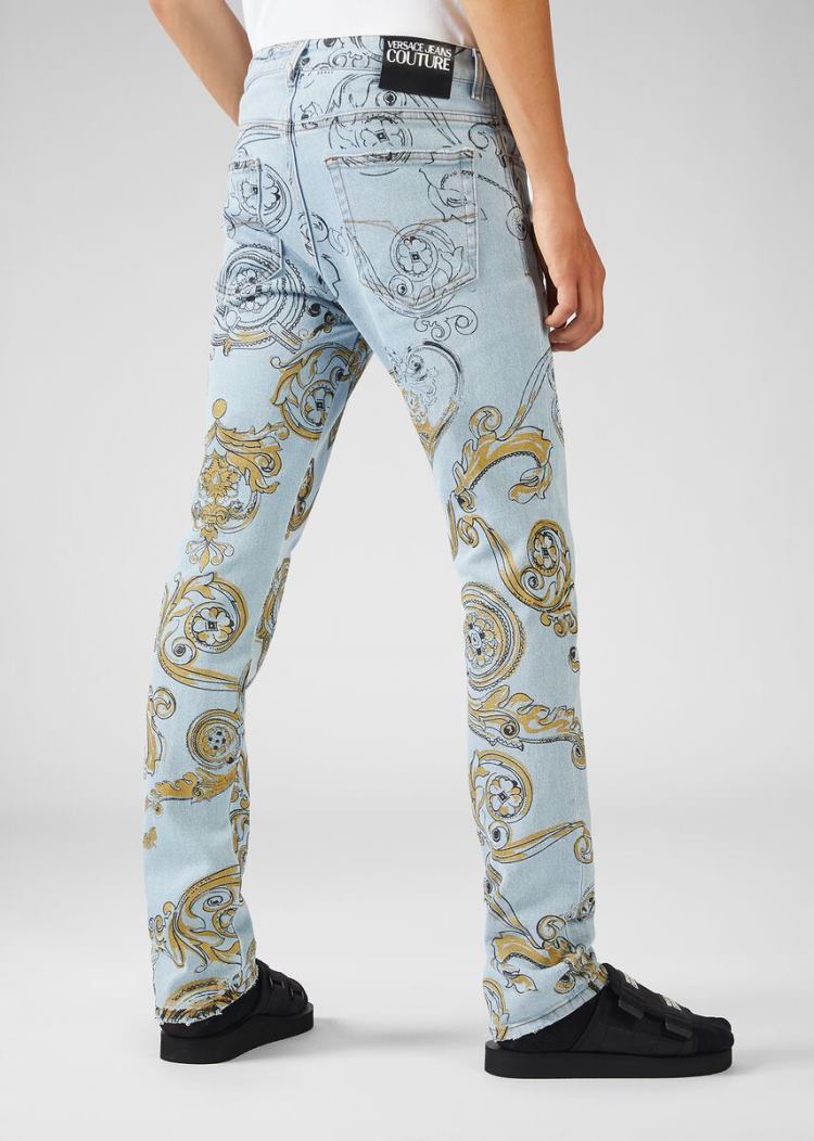 Versace Jeans Couture Ink and Gold Baroque Print Slim Jeans τζιν παντελονι Jeans Couture μπλε | CVY54L4