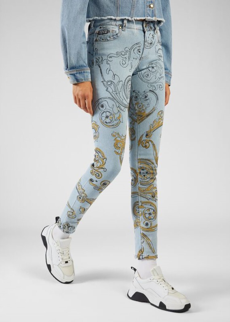 Versace Jeans Couture Ink and Gold Baroque Print Skinny Jeans τζιν παντελονι Jeans Couture μπλε | FBF5XAO