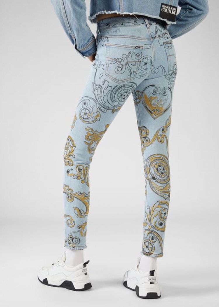 Versace Jeans Couture Ink and Gold Baroque Print Skinny Jeans τζιν παντελονι Jeans Couture μπλε | FBF5XAO