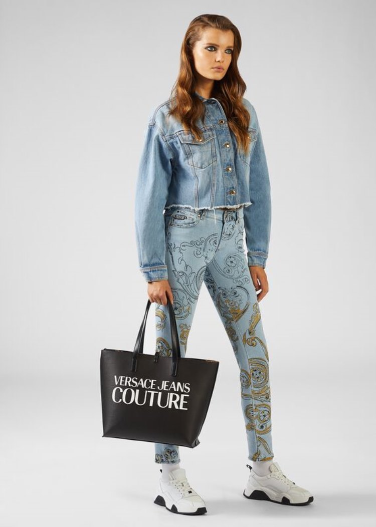 Versace Jeans Couture Ink and Gold Baroque Print Skinny Jeans τζιν παντελονι Jeans Couture μπλε | FBF5XAO