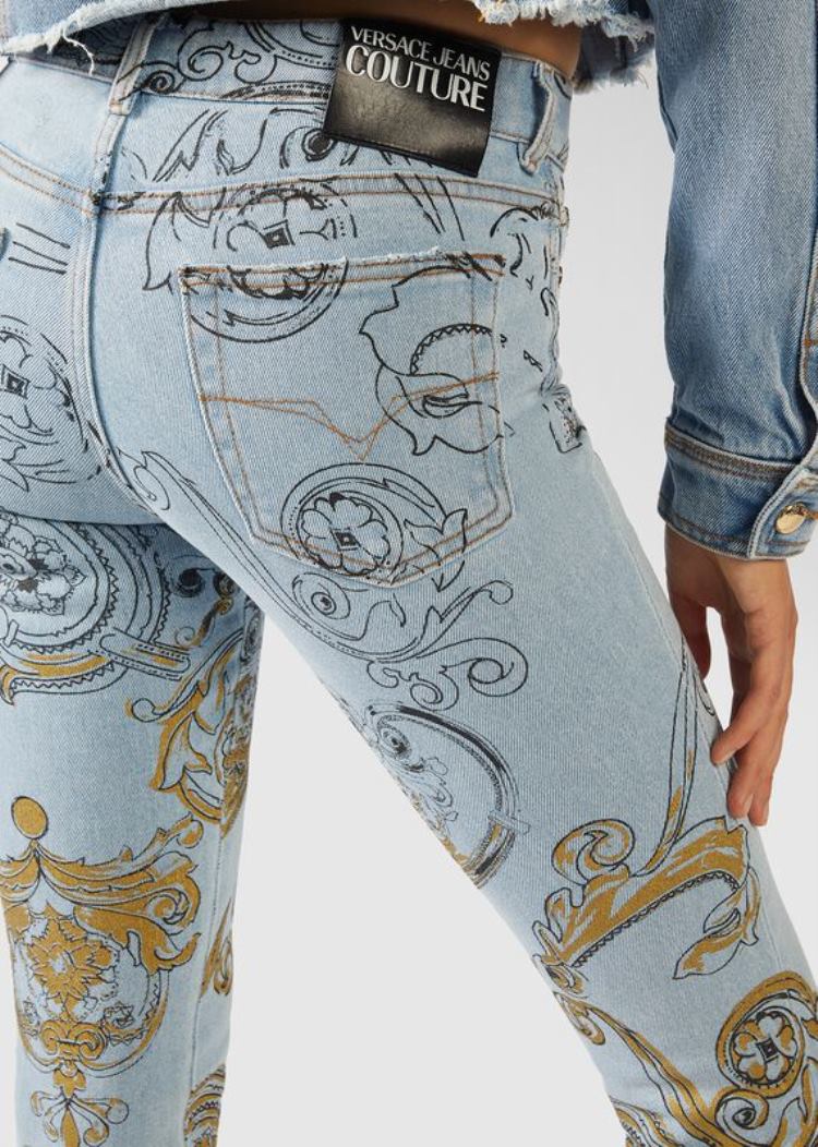 Versace Jeans Couture Ink and Gold Baroque Print Skinny Jeans τζιν παντελονι Jeans Couture μπλε | FBF5XAO