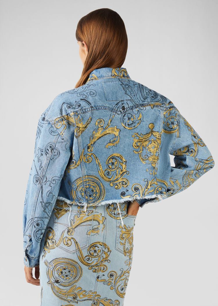 Versace Jeans Couture Ink and Gold Print Denim Jacket μπουφαν Jeans Couture μπλε | 6JWWKPZ