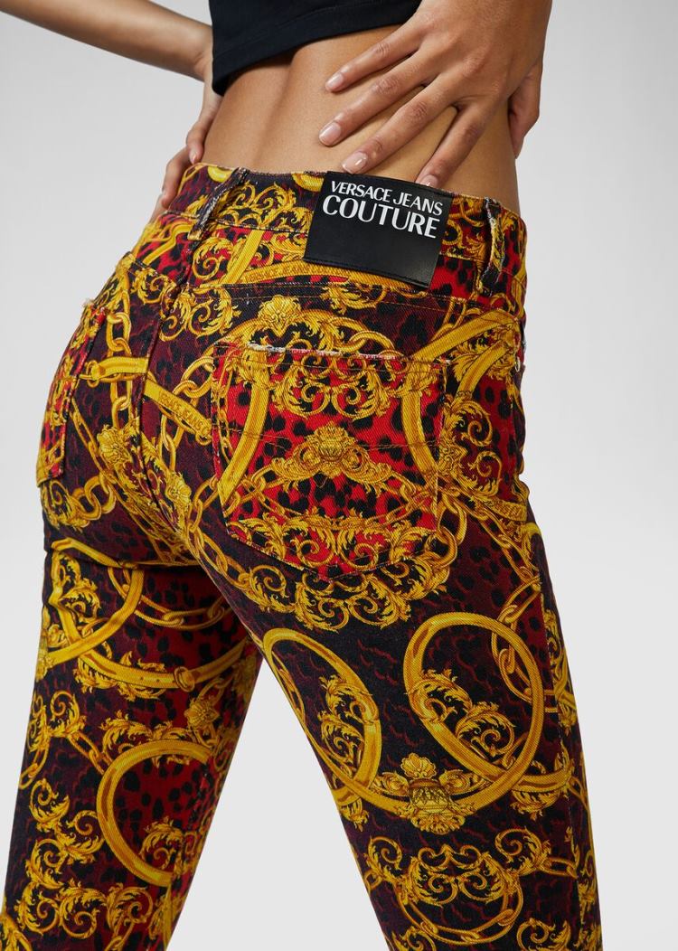 Versace Jeans Couture Leo Baroque Print Jeans τζιν παντελονι Jeans Couture κοκκινα | 1SNV99M