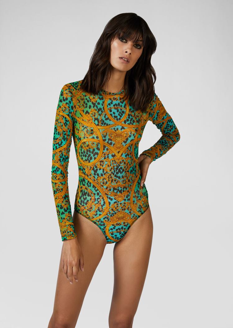 Versace Jeans Couture Leo Chain Print Bodysuit Αριστος Jeans Couture πρασινο | 5U8RTZV