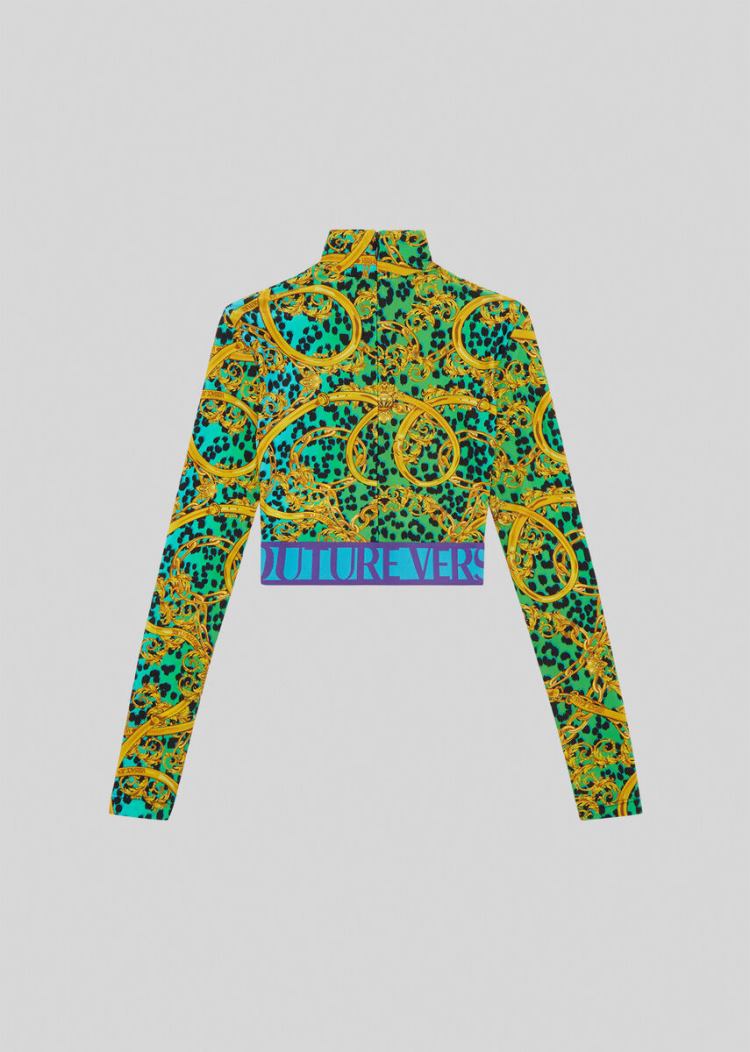 Versace Jeans Couture Leo Chain Print Crop Top Αριστος Jeans Couture πρασινο | EH7DFXJ