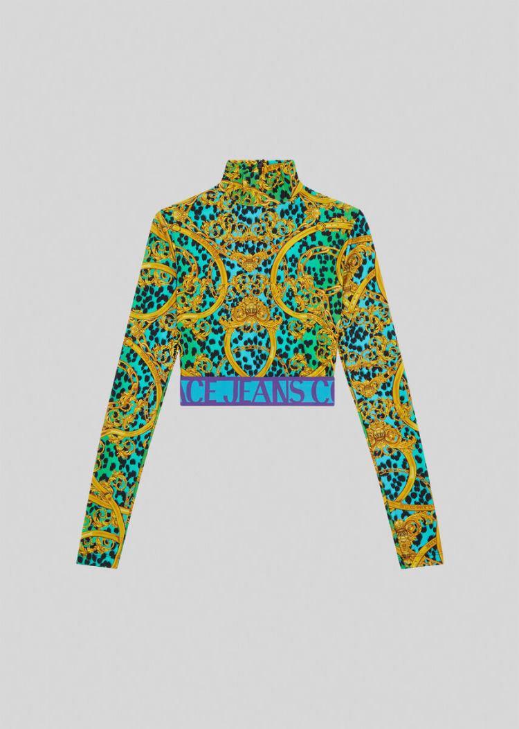 Versace Jeans Couture Leo Chain Print Crop Top Αριστος Jeans Couture πρασινο | EH7DFXJ