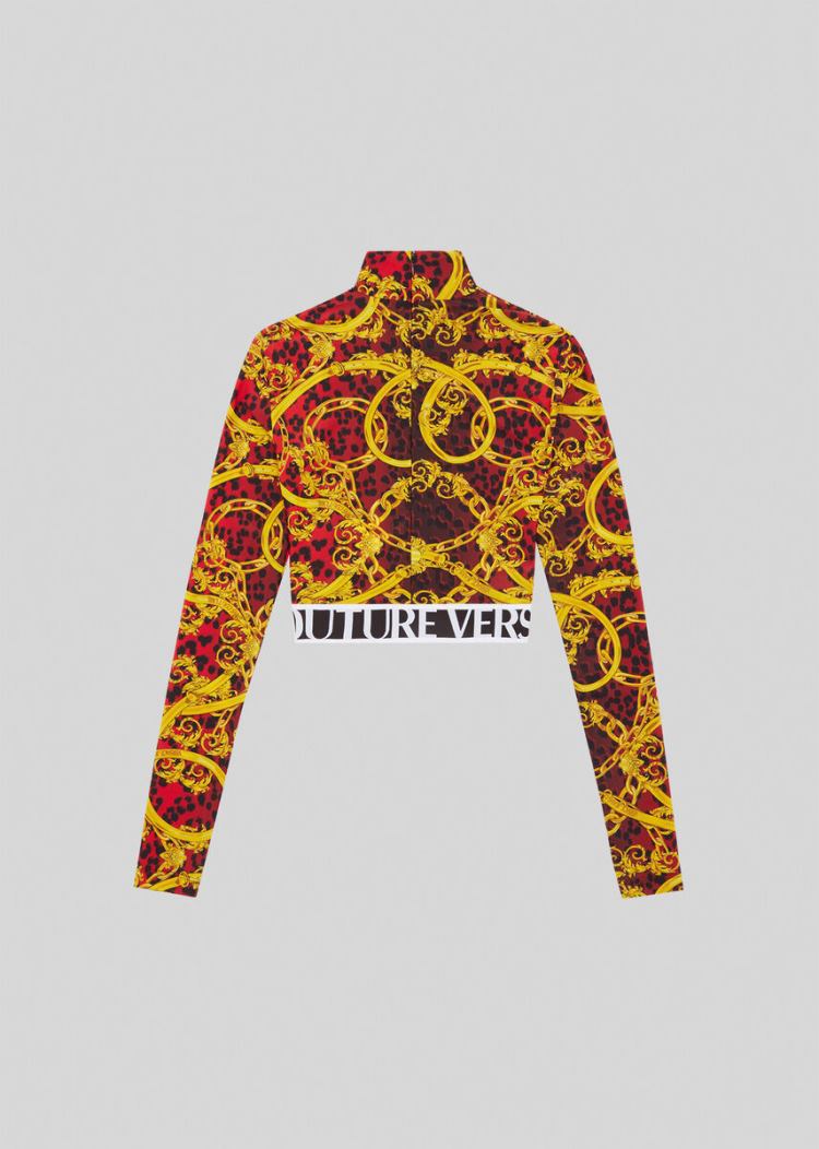 Versace Jeans Couture Leo Chain Print Crop Top Αριστος Jeans Couture κοκκινα | YH48WFK
