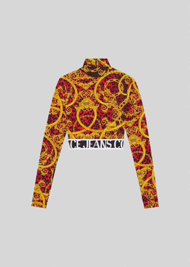 Versace Jeans Couture Leo Chain Print Crop Top Αριστος Jeans Couture κοκκινα | YH48WFK