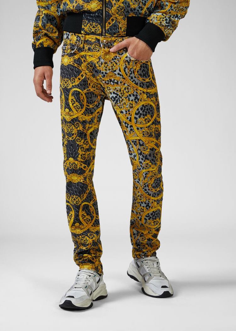 Versace Jeans Couture Leo Chain Print Jeans τζιν παντελονι Jeans Couture μαυρα | 7DUHDQL