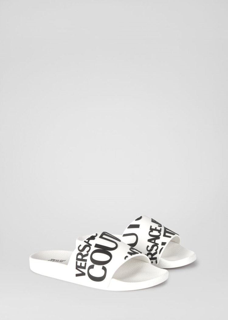 Versace Jeans Couture Logo Allover Print Slides σανδαλια Jeans Couture ασπρα | Z4BMJ7E