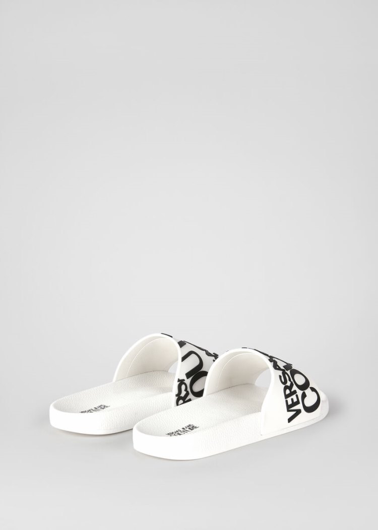 Versace Jeans Couture Logo Allover Print Slides σανδαλια Jeans Couture ασπρα | Z4BMJ7E