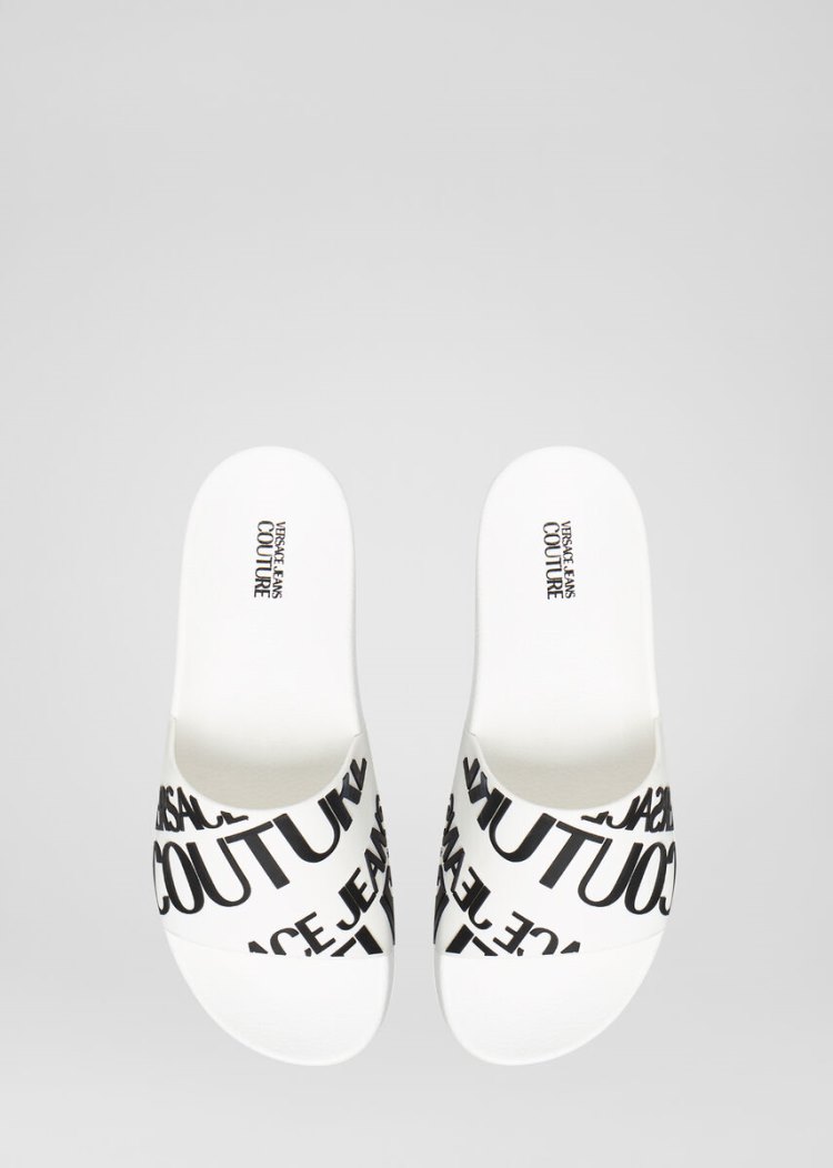 Versace Jeans Couture Logo Allover Print Slides σανδαλια Jeans Couture ασπρα | Z4BMJ7E