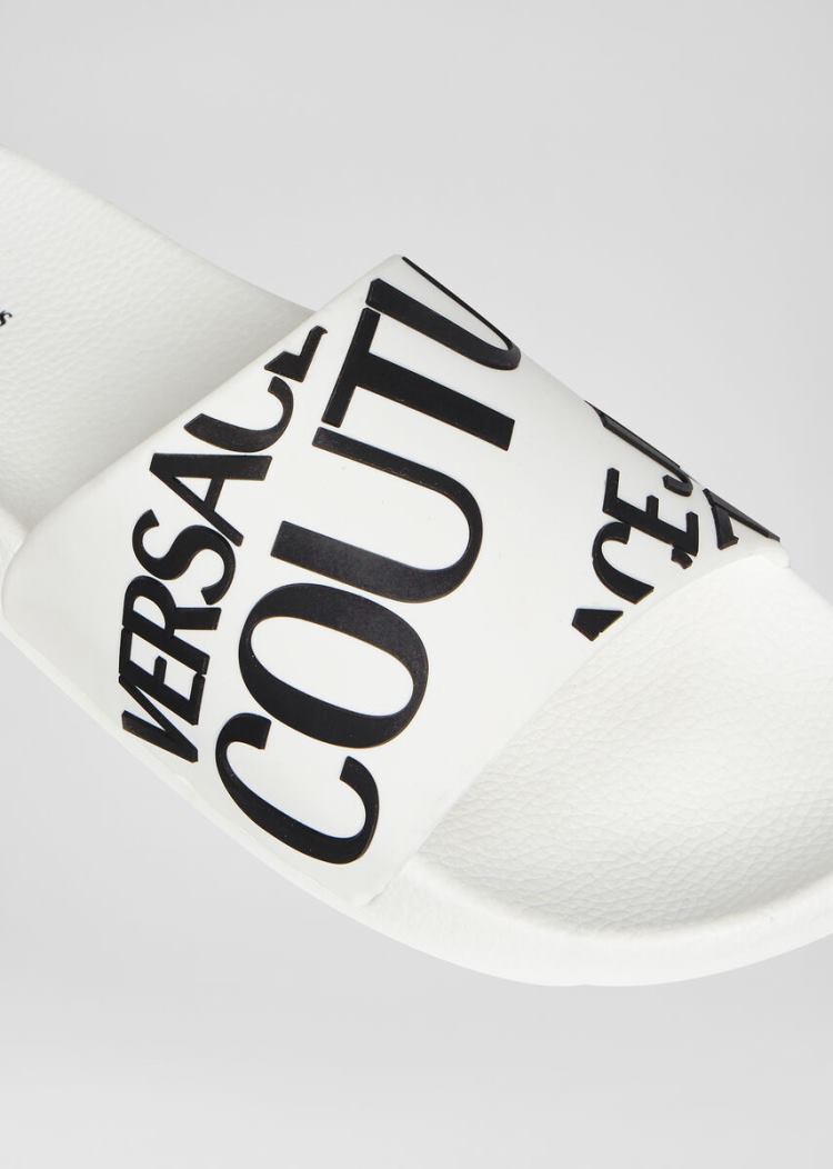 Versace Jeans Couture Logo Allover Print Slides σανδαλια Jeans Couture ασπρα | Z4BMJ7E