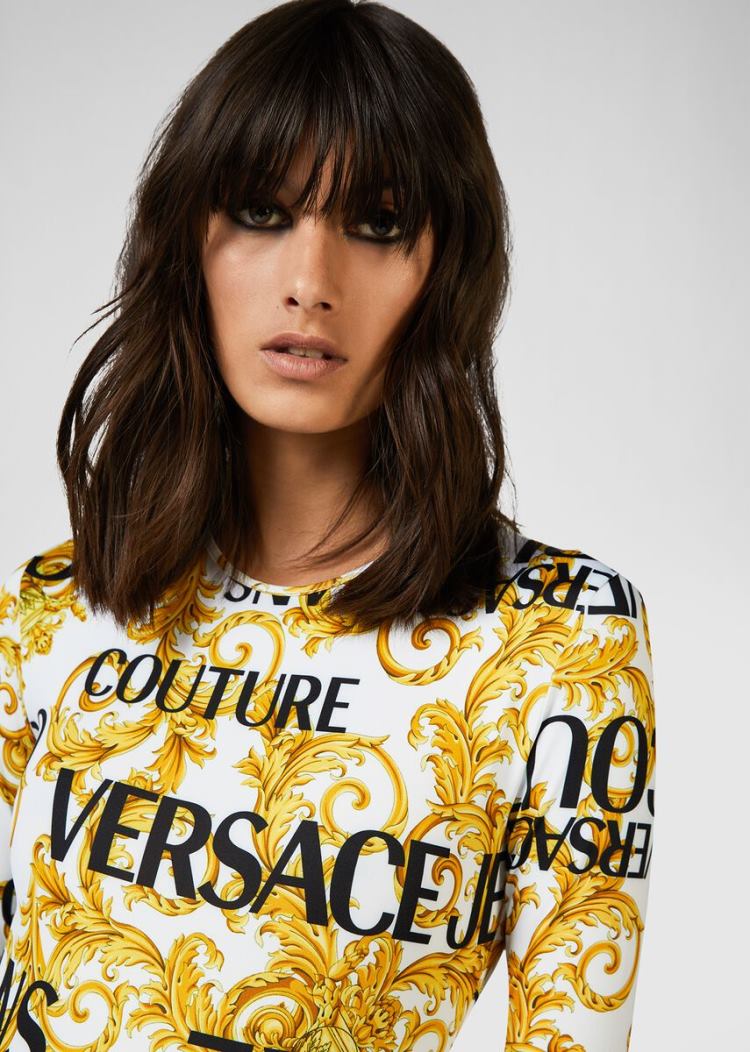 Versace Jeans Couture Logo Baroque Print Bodysuit Αριστος Jeans Couture ασπρα | I2C5F1U