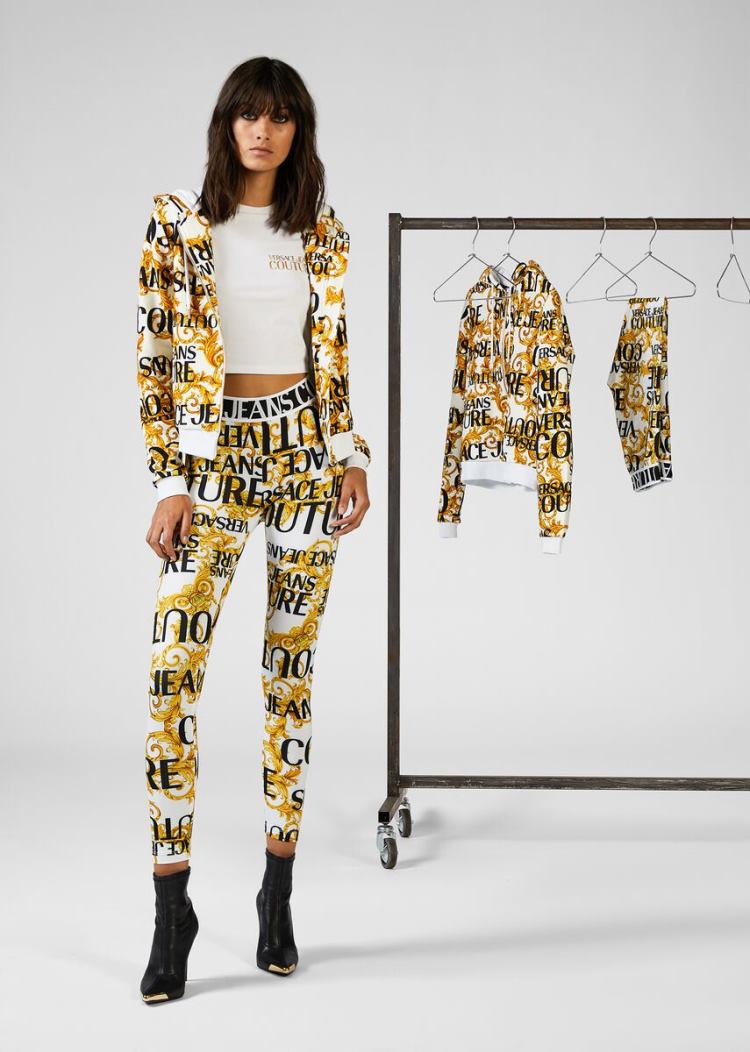Versace Jeans Couture Logo Baroque Print Hoodie φουτερ με κουκουλα Jeans Couture ασπρα | K1SVCIY