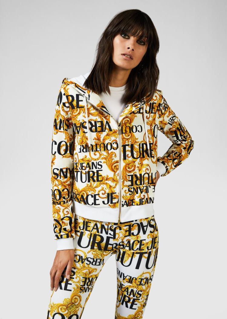 Versace Jeans Couture Logo Baroque Print Hoodie φουτερ με κουκουλα Jeans Couture ασπρα | K1SVCIY