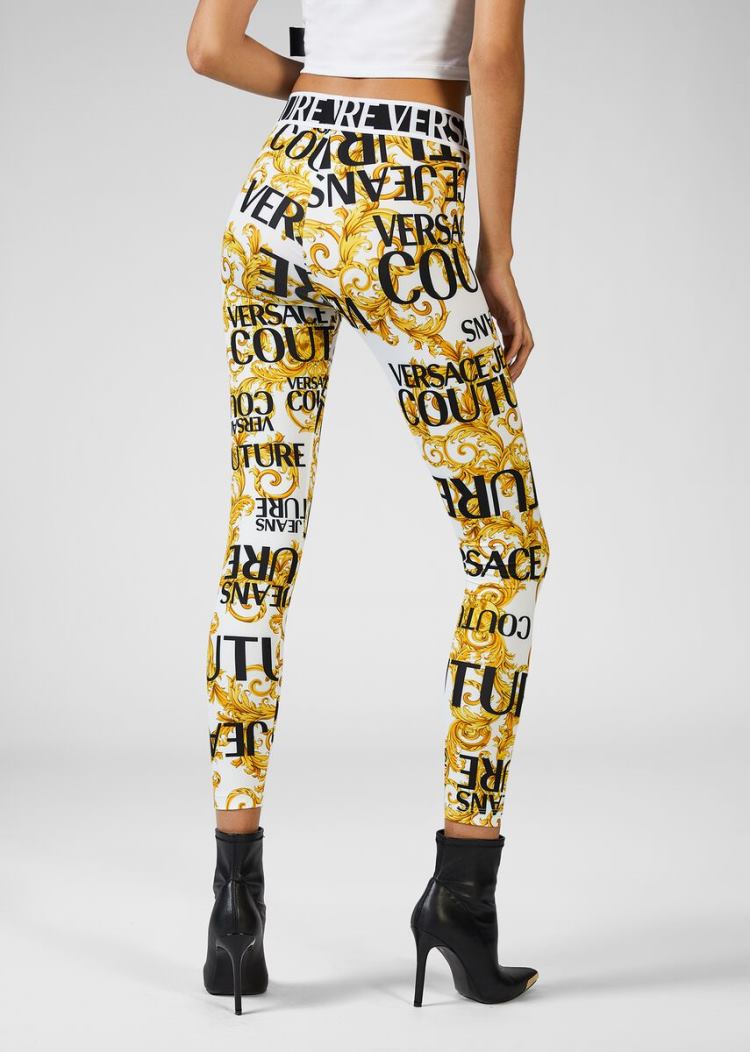 Versace Jeans Couture Logo Baroque Print Leggings κολαν Jeans Couture ασπρα | KLCUD80
