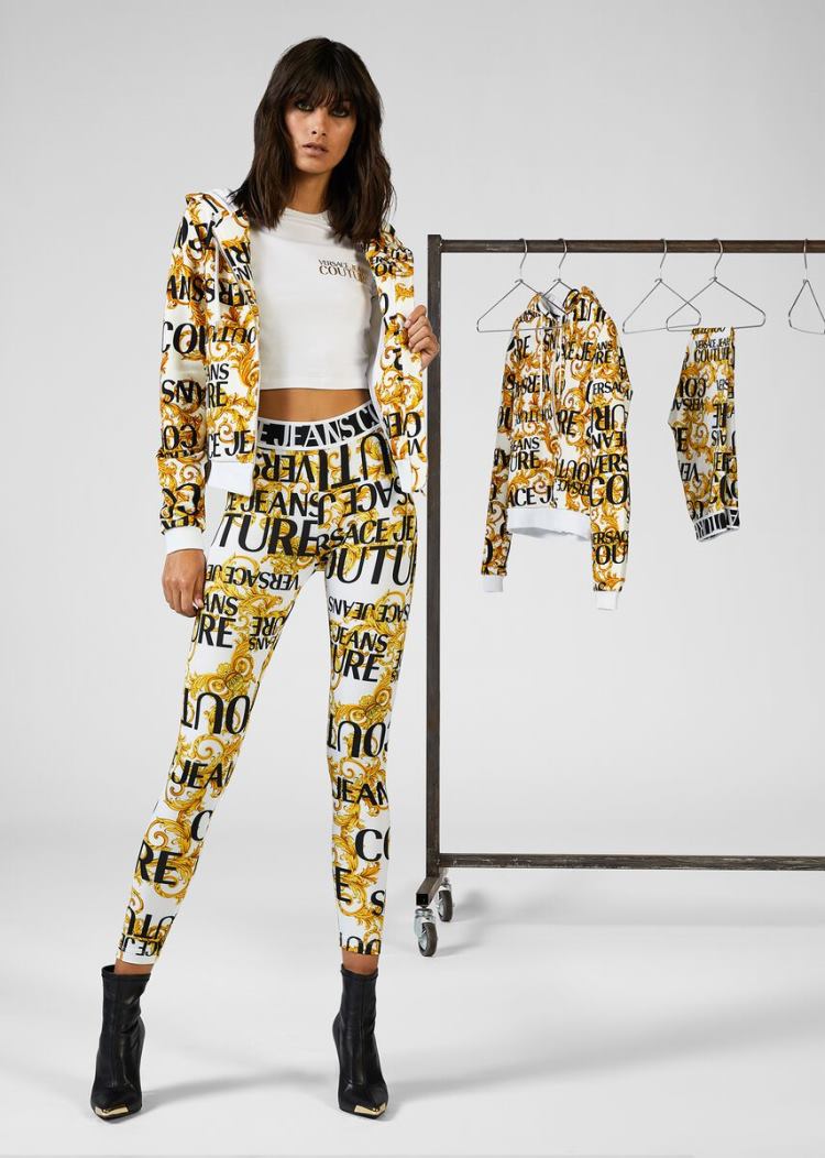 Versace Jeans Couture Logo Baroque Print Leggings κολαν Jeans Couture ασπρα | KLCUD80