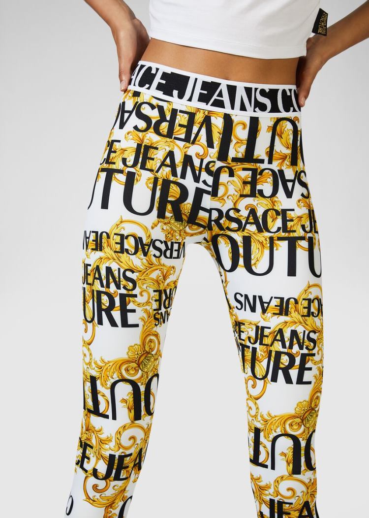 Versace Jeans Couture Logo Baroque Print Leggings κολαν Jeans Couture ασπρα | KLCUD80
