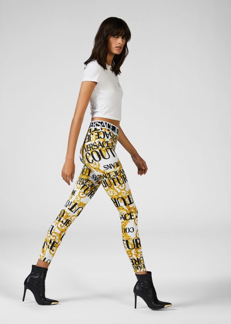 Versace Jeans Couture Logo Baroque Print Leggings κολαν Jeans Couture ασπρα | KLCUD80